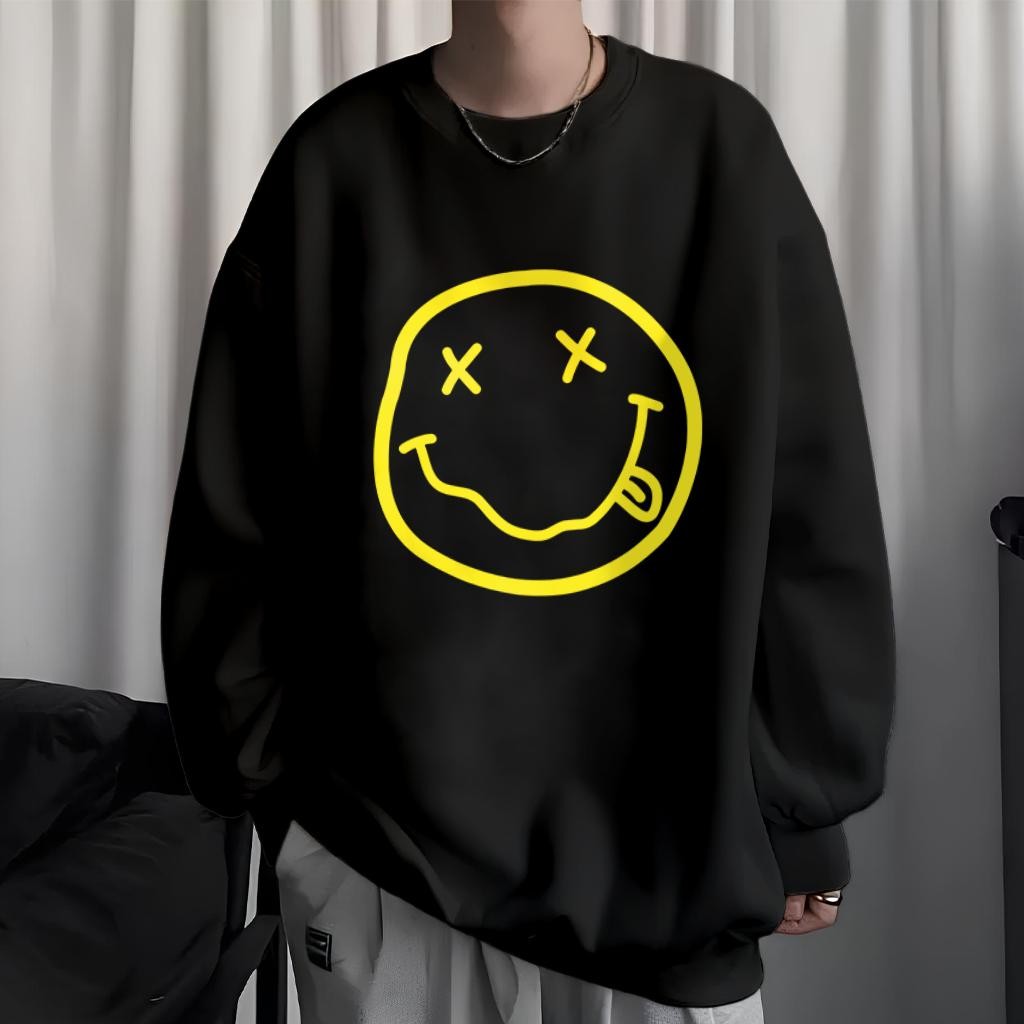 Louis - Sweater Crewneck Oversize Sweater Pria Motif Nirvana Smile Bahan Cotton
