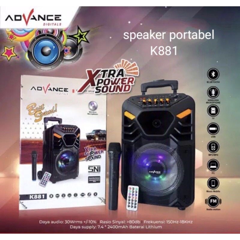 Speker Portable Advance K 881 Bluetooth Advance + Mic Wireless