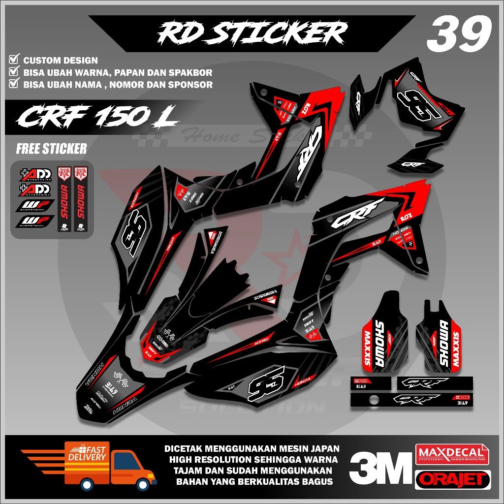 ( RD STICKER ) DECAL HONDA CRF 150L STICKER FULL BODY MOTIF SIMPLE TERKEREN BISA REQUEST