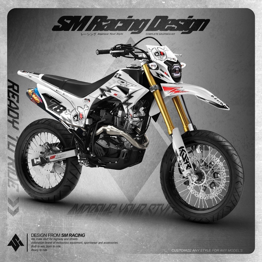 Decal Stiker Motor Honda CRF 150 L Supermoto Full Body Putih Grafis Hitam Merah Mix Abu