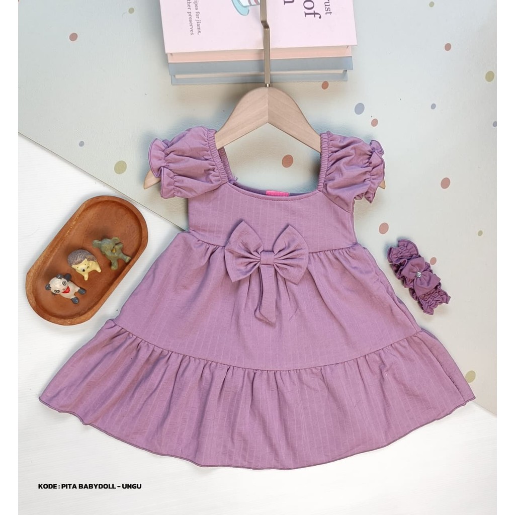 Dress bayi perempuan crinkle pita motif pita renda