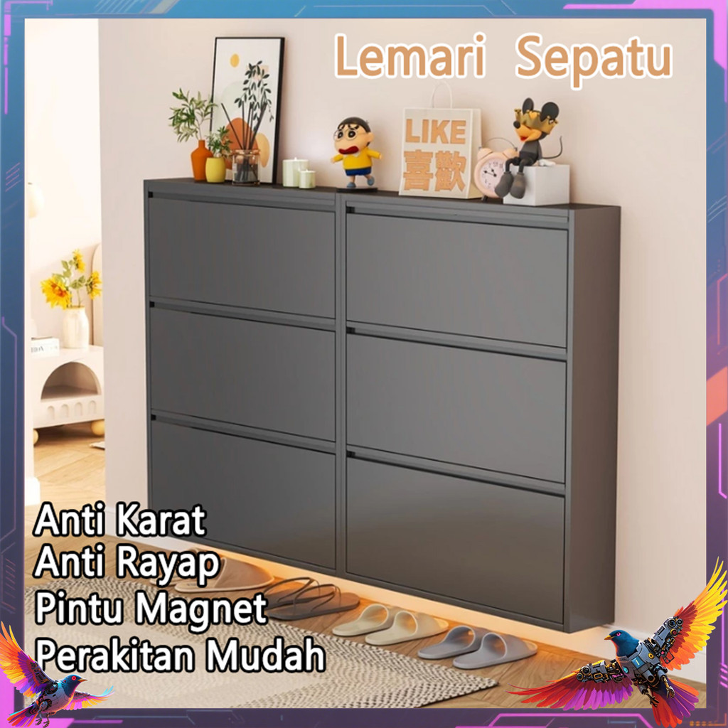 Rak Sepatu Susun Besi Tertutup 2 - 4 Layer Kuat Tebal Lemari Sepatu Minimalis Rak Sepatu Susun Besi