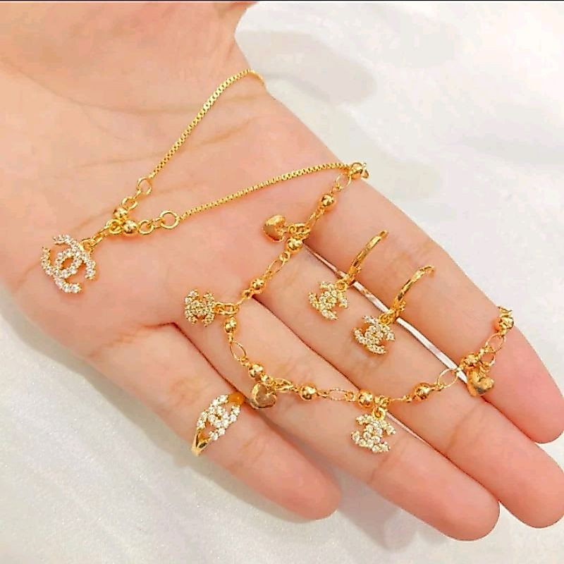 AKSESORIS FASHION satu set perhiasan anak perempuan remaja titanium gold anti luntur PREMIUM DAN ELE
