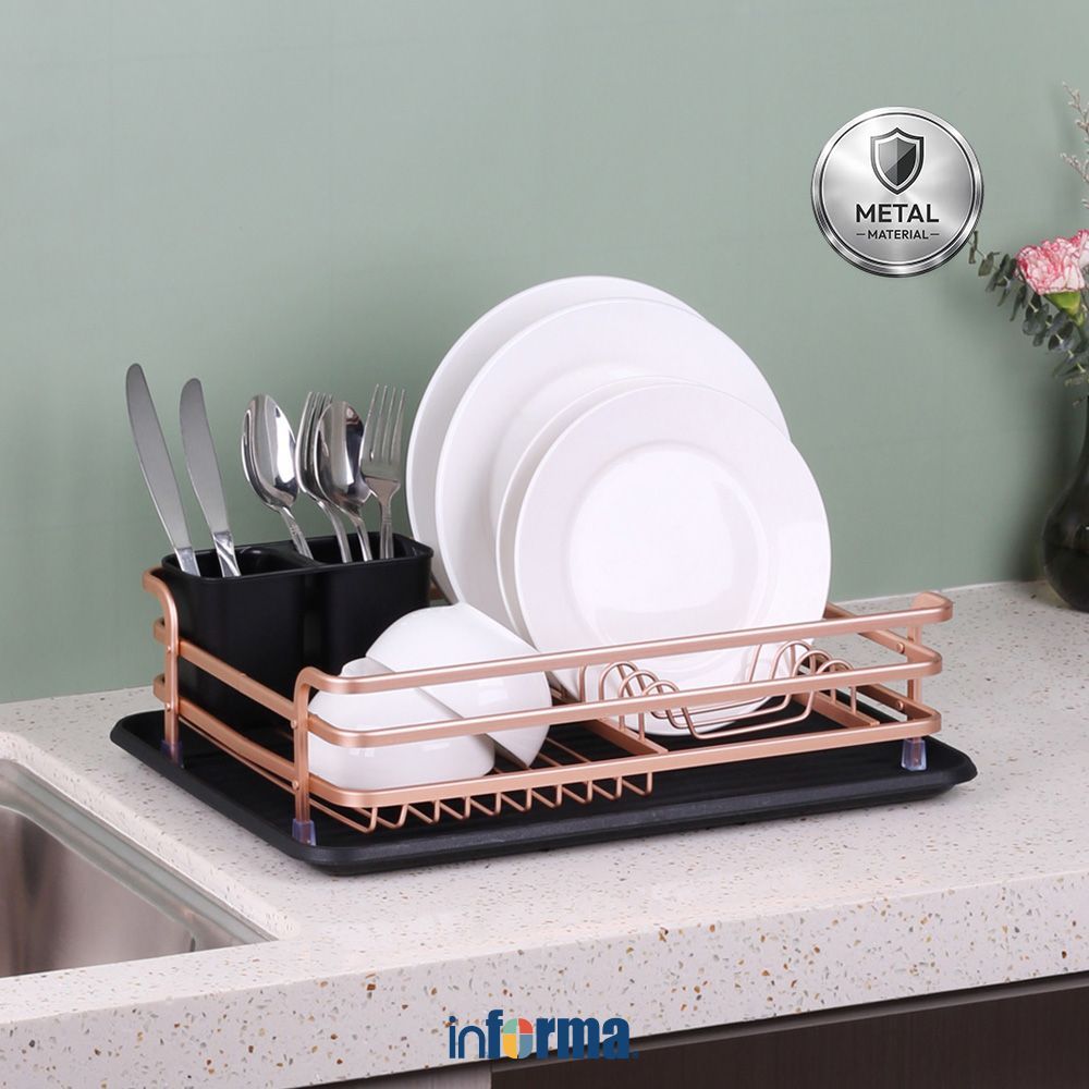 Informa Shelby Rak Piring - Gold Dish Rack Tempat Peralatan Makan Perlengkapan Dapur Rak Pengering A