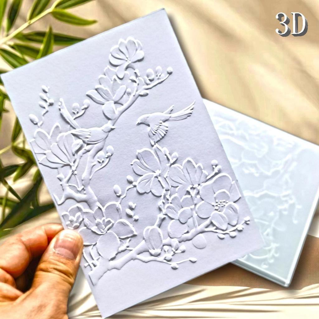 Fresh Jade Orchid Flower and Bird 3-D Relief Folder, Used for Handmade Letters and Background Card S