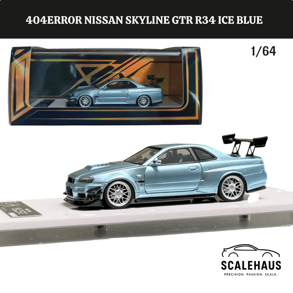 404Error Model 1/64 Nissan Skyline GT-R R34 Ice Blue Modified