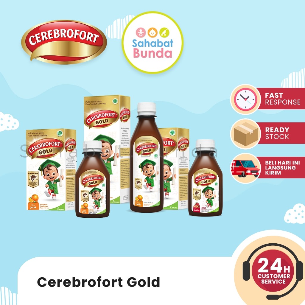 (EXP 12/2027) CEREBROFORT Gold 100% ORI Sirup Multivitamin Liquid Rasa Strawberry Orange 100ML 200ML