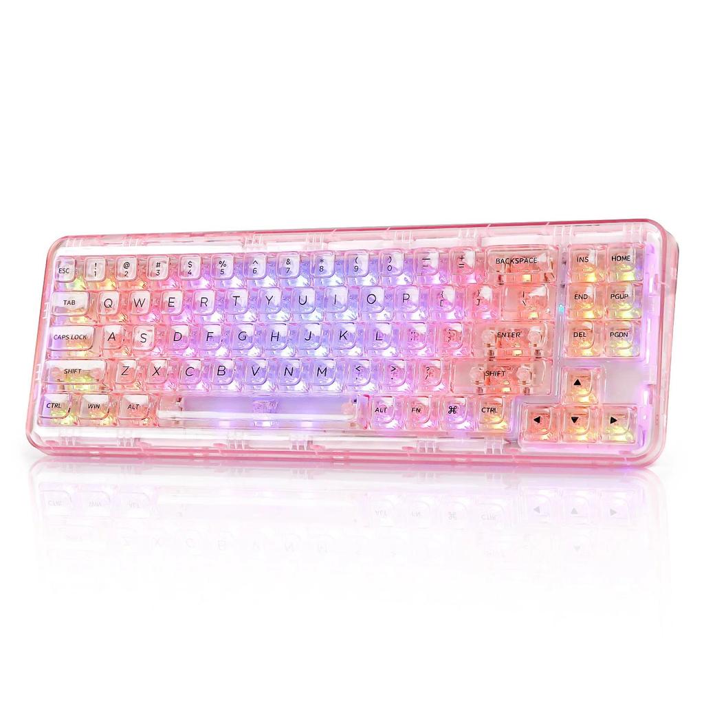 YUNZII X71 Pink 68% Layout Wireless BT/2.4G/USB-C Gasket Hot-Swap Transparent RGB Mechanical Gaming 