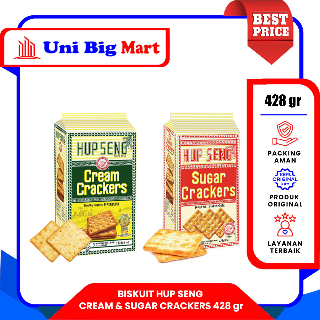 BISKUIT HUP SENG GABEN CREAM & SUGAR CRACKERS KREKER CAP PING PONG GABIN ASIN MANIS 428 GR