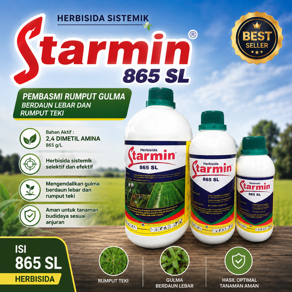 STARMIN 865 SL 2,4 DIMETIL AMINA Original PEMBASMI RUMPUT GULMA BERDAUN LEBAR DAN RUMPUT TEKI PADA T