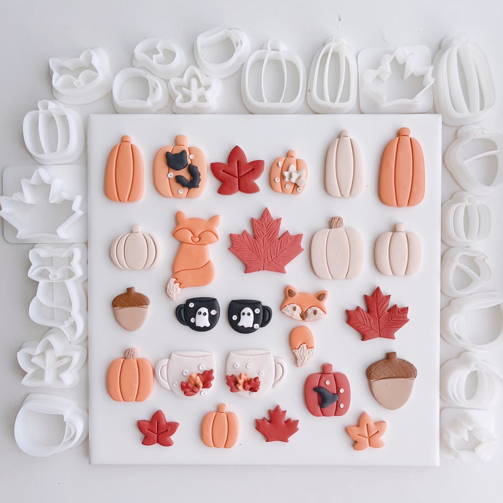

Autumn Forest Series Warm Theme Fox/Hazelnut/Maple Leaf/Pumpkin/Hot Tea Shaped Mini Clay Molds Clay Cutting Molds For Earrings