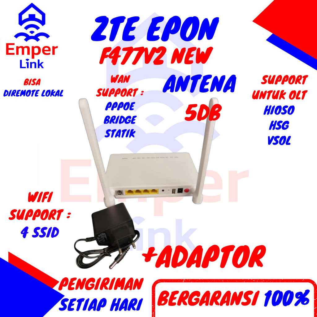 ZTE MODEM F477 V2 F477V2 EPON NEW BARU PUTIH BERSIH 5DB DENGAN ADAPTOR TANPA ADAPTOR
