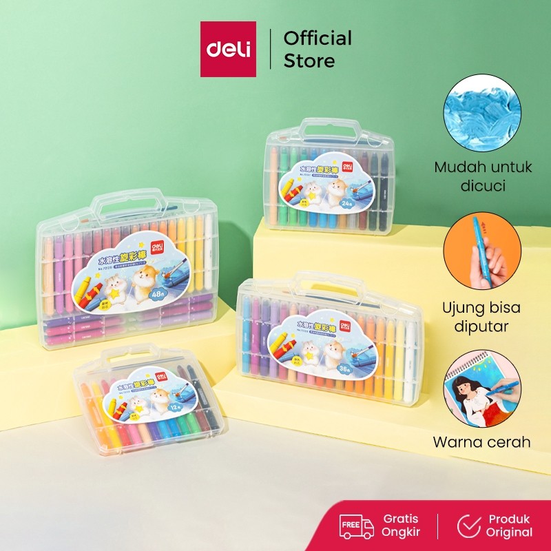 

Deli Gel Crayon Silky Krayon 12/24 Warna Cerah Tidak Mengotori Tangan Washable Tidak Beracun 7212X