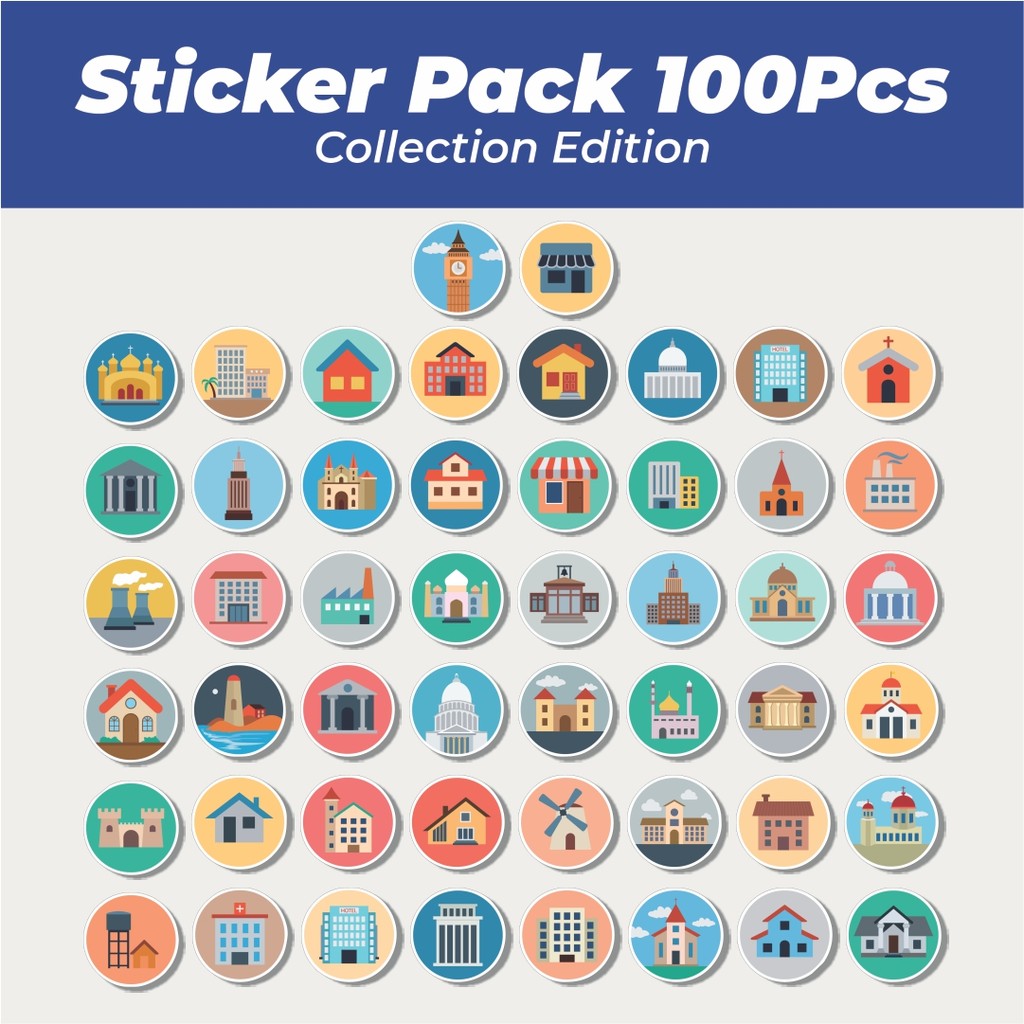 

Hot Stiker Buildings Flat Icons [Ikon Bangunan] Lucu Anti Air Stikers Berperekat Waterproof Sticker Decal Buat Motor Helm Buku Journal Koper Casing HP Laptop Botol Minum