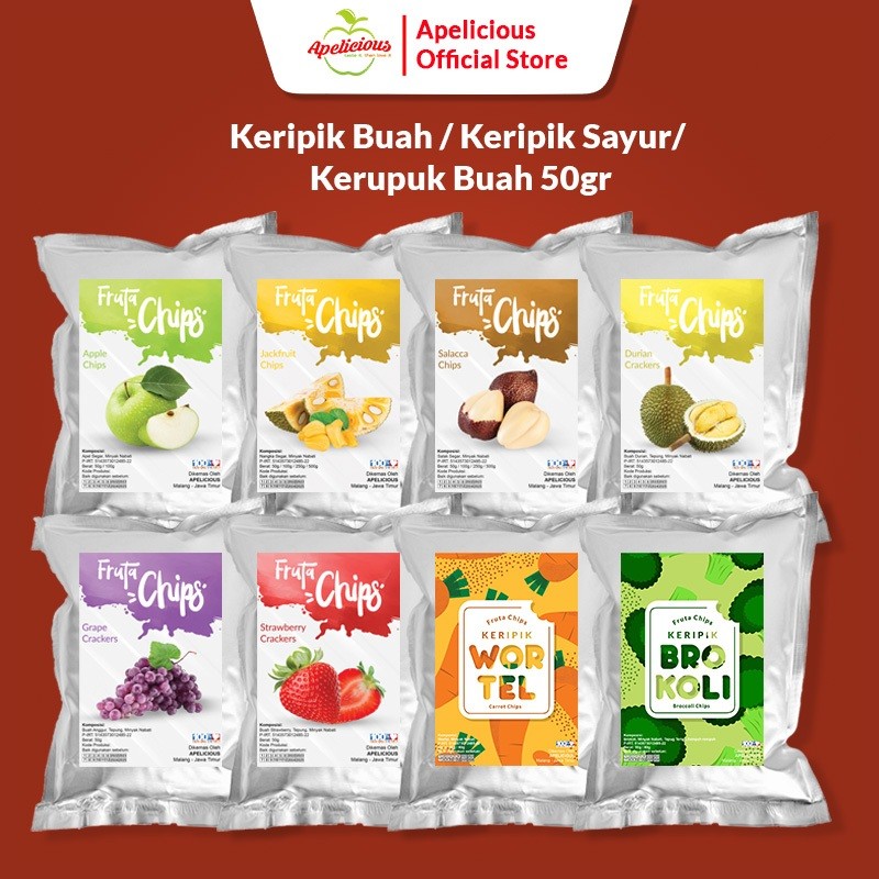 

[ SPECIAL Bisa COD ] APELICIOUS Keripik Buah / Kripik Sayur Krupuk Buah Apel Nangka Mangga Fruta Cemilan khas Malang 50gr AV