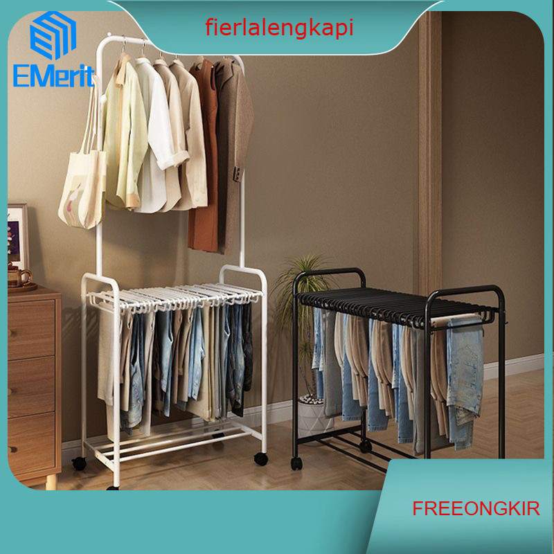 Rak Baju Gantung 2 Susun Rak Gantungan Baju Serbaguna Dengan Roda Gantungan Baju Topi Minimalis