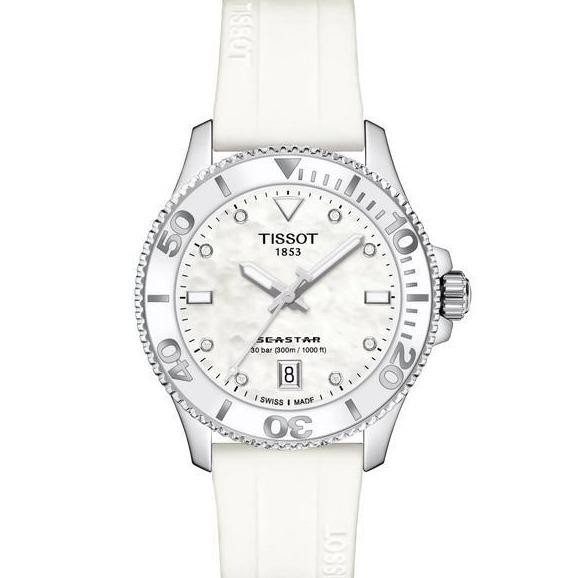 Tissot Seastar 1000 36mm  Jam Tangan Wanita Original Quartz White Dial With Each mother-of-pearl is 