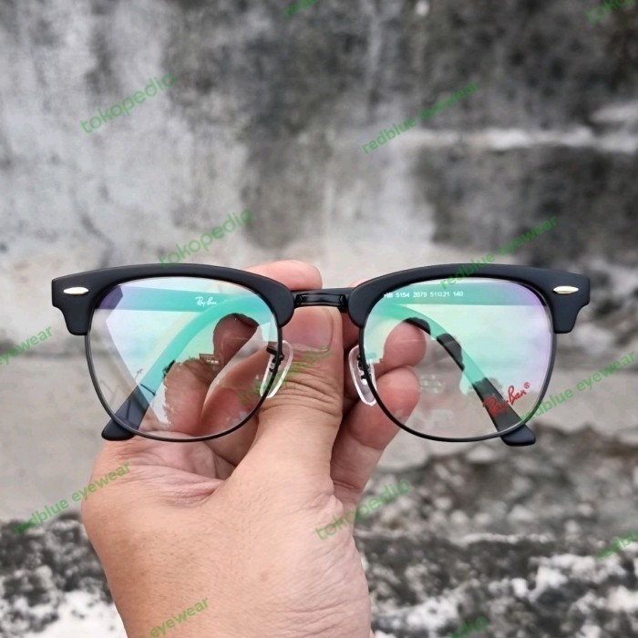 frame kacamata minus pria rayban Clubmaster 5154 A Black Matte [Paket Lensa bluecromic]