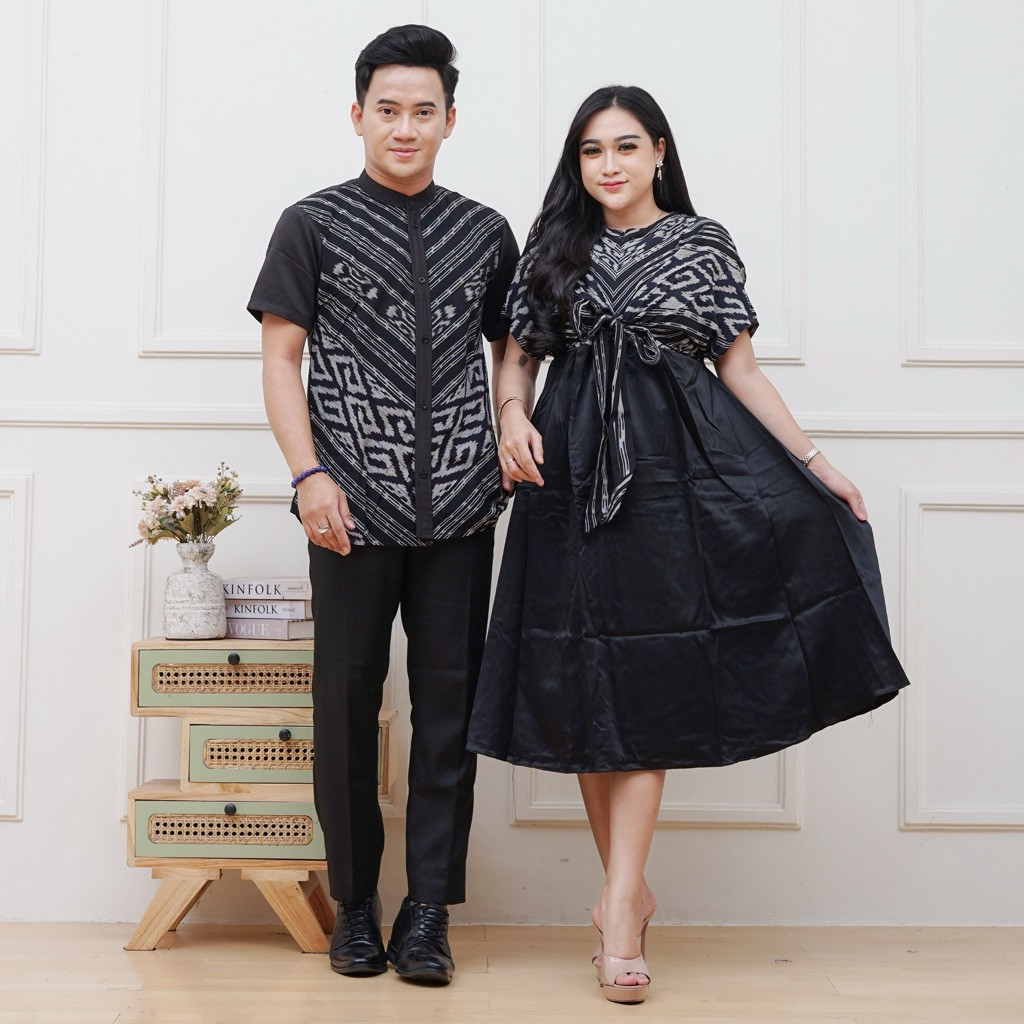 KEISHAN.ID - DRESS KIRANA & KEMEJA TORAJA HITAM couple tenun toraja sumba bali jepara bisa cod