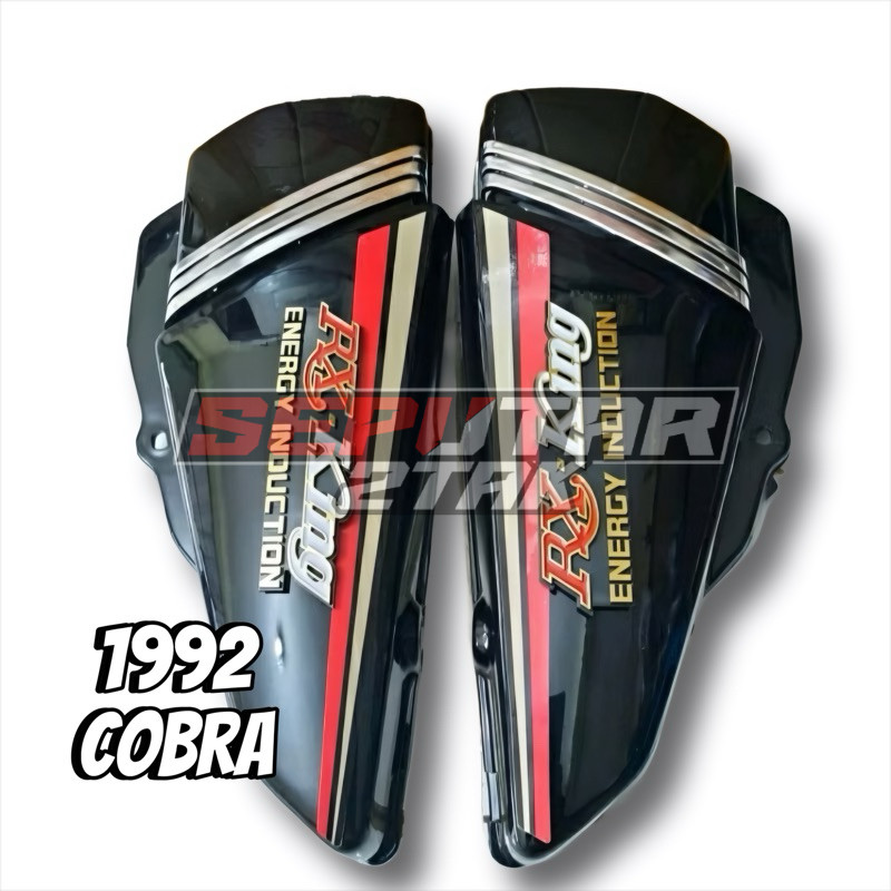 Cover Bok Dop Aki Tepong RX King 1992 Cobra Set Emblem Stiker Merah | Hitam List PREMIUM Best Seller