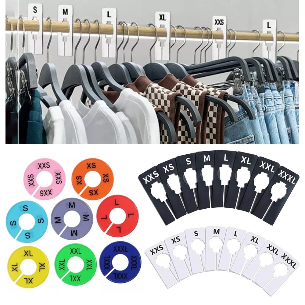 

8Pcs Plastic Clothes Size Dividers XS-XXL Round Rectangular Size Marking Ring DIY Craft Multifunctional Garment Tags Commercial