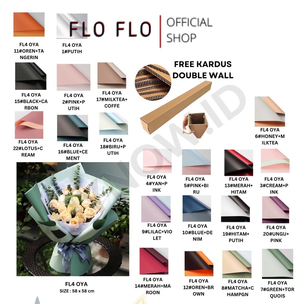 

FLO FLO - (5 LEMBAR) - FL4 OYA SMALL 38.5*45CM Kertas Bunga Buket Dua Warna Bi Color/Kertas Buket Florist Cellophane