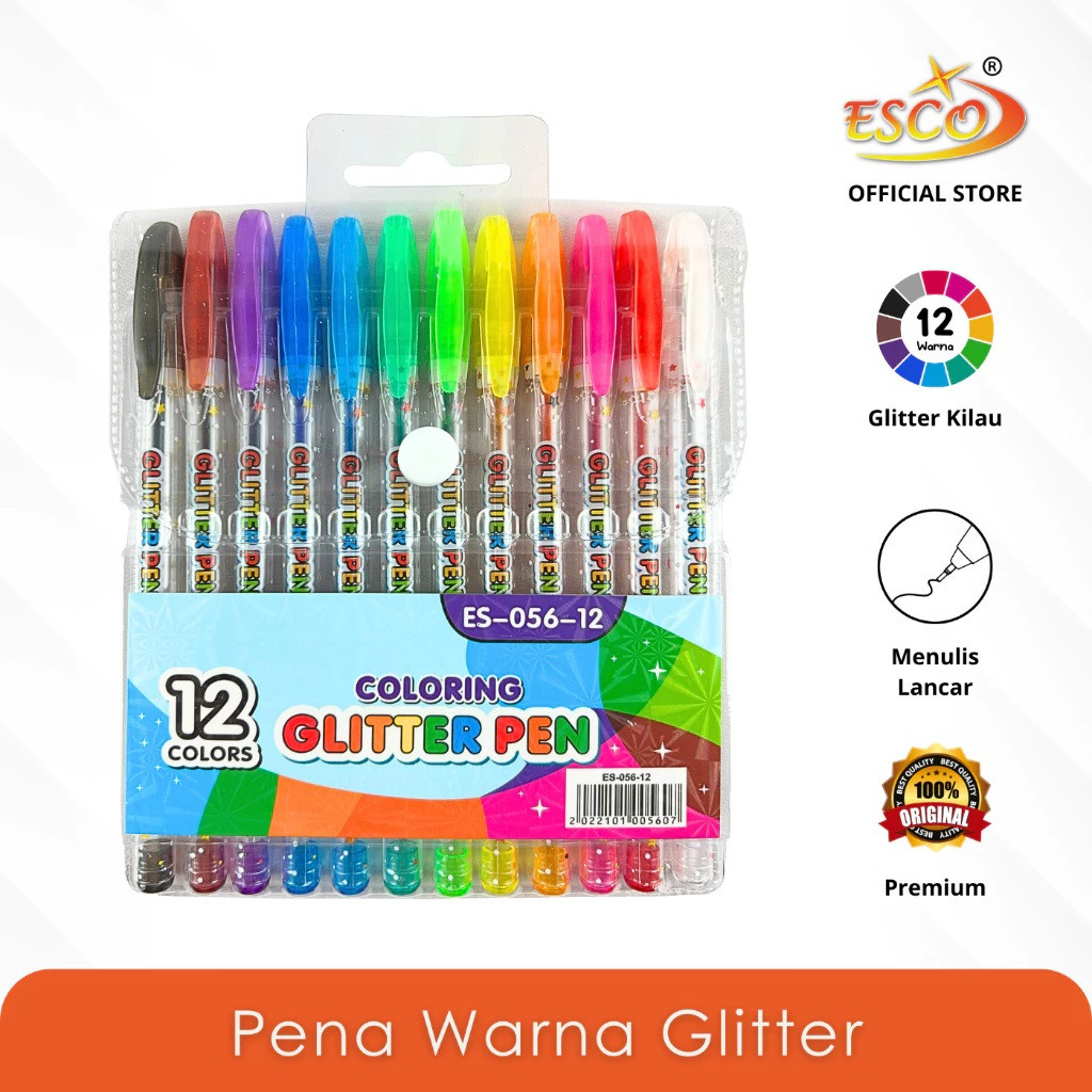

Glitter Pen Esco ES-056-12 12 Warna Pulpen Glitter