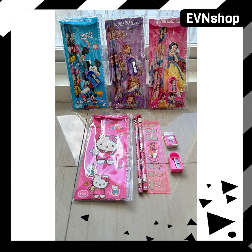 

3369 Stationery Set Anak Karakter Lucu 6 in 1 | Pensil, Penghapus, Rautan, Penggaris | Perlengkapan Sekolah & Souvenir 3369