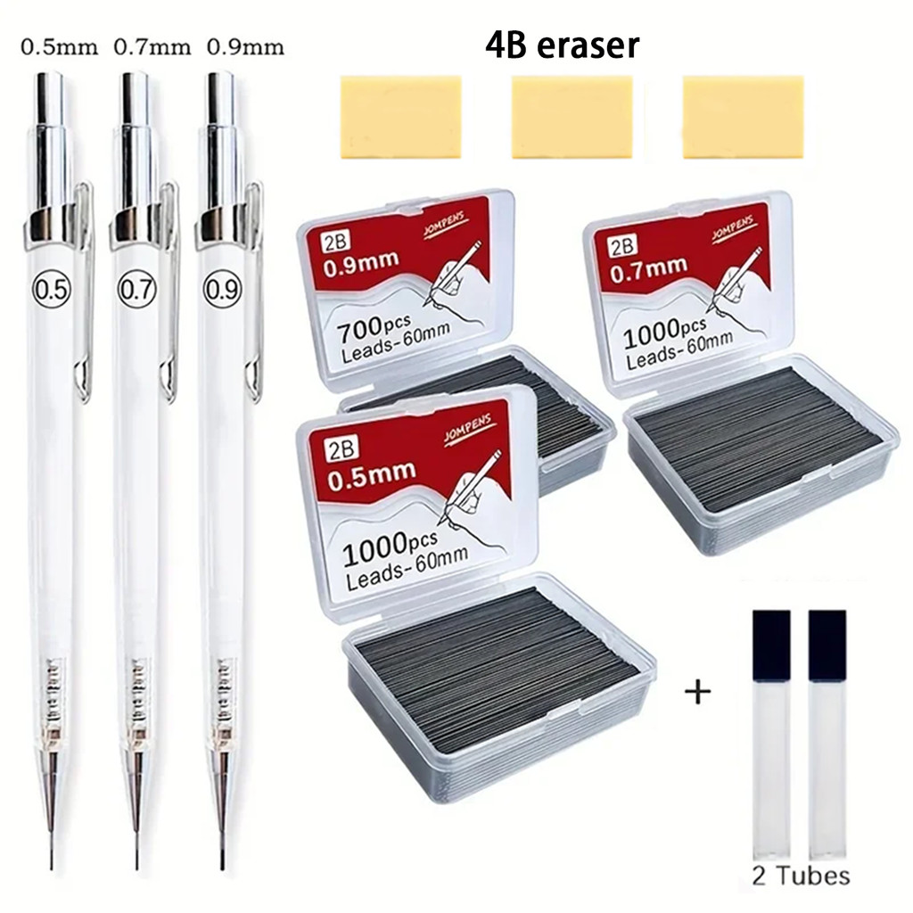 

Transparent Mechanical Pencils 0.5/0.7/0.9mm With Lead 2B 60mm Art Drawing Pencil Replaceable Refills With 2 Dispensing Tubes