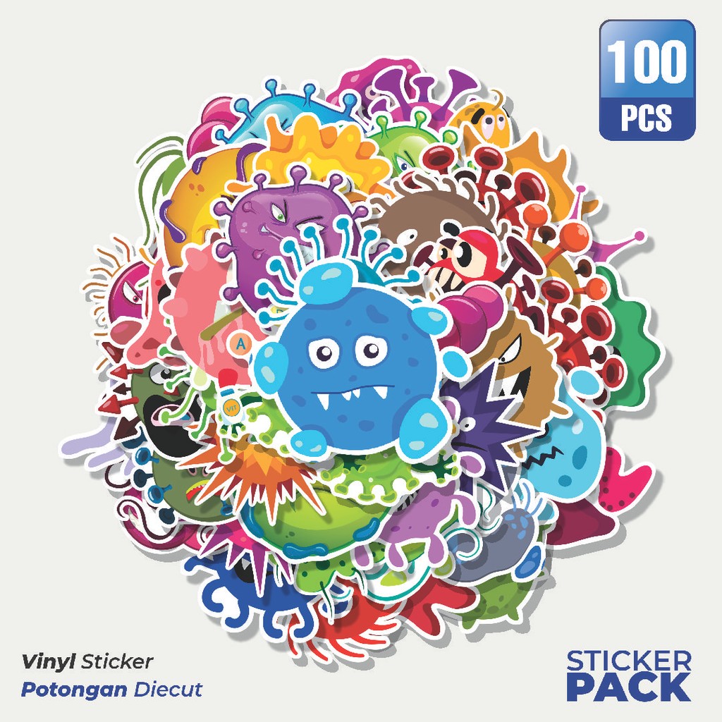 

100 PCS STIKER Stiker Virus - virus Mix Waterproof Aesthetic- Untuk Laptop, Motor, dan Helm - Paper Stationery Pack