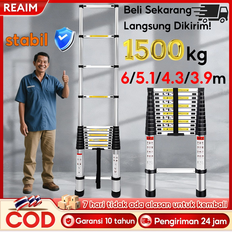 Reaim Tangga teleskopik aluminium tangga lipat aluminium 6 meter tangga portable lurus tangga rumah