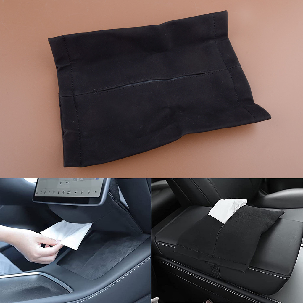 Suede Hanging Hidden Paper Towel Box Bag Organizer Tray Backseat Visor Napkin Tissue Holder Black Fi