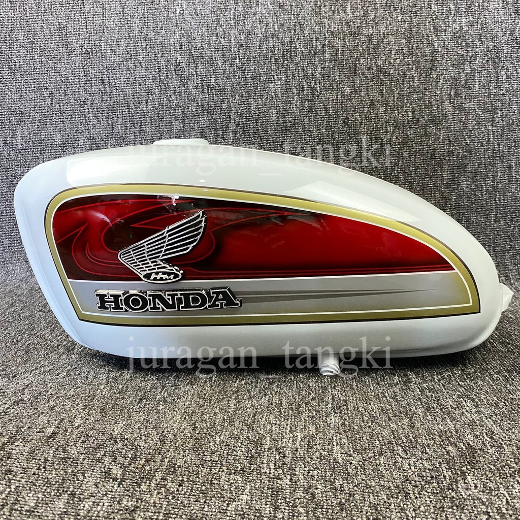 Tangki CB 100 Gelatik 012 Cat Grafis Putih Merah – Tangki Bensin Motor Honda CB100