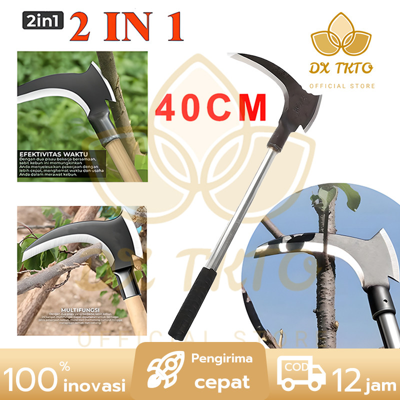 DXTOKO 40cm Pemangkas Sabit Kapak Pisau Babat Rumput Baja Pemangkas Sabit Multifungsi Alat Panen Pad