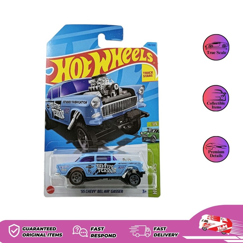 Hot Wheels 55 Chevy Bel Air Gasser Tri Five Terror Biru - K 2023