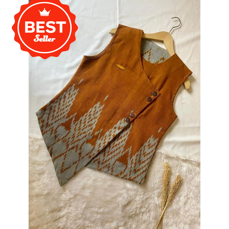 TERMURAH CKT( READY STOK ) VEST PENDEK TENUN ETNIK WANITA KEKINIAN MOTIF TERBARU. BAJU TENUN. ROMPI 