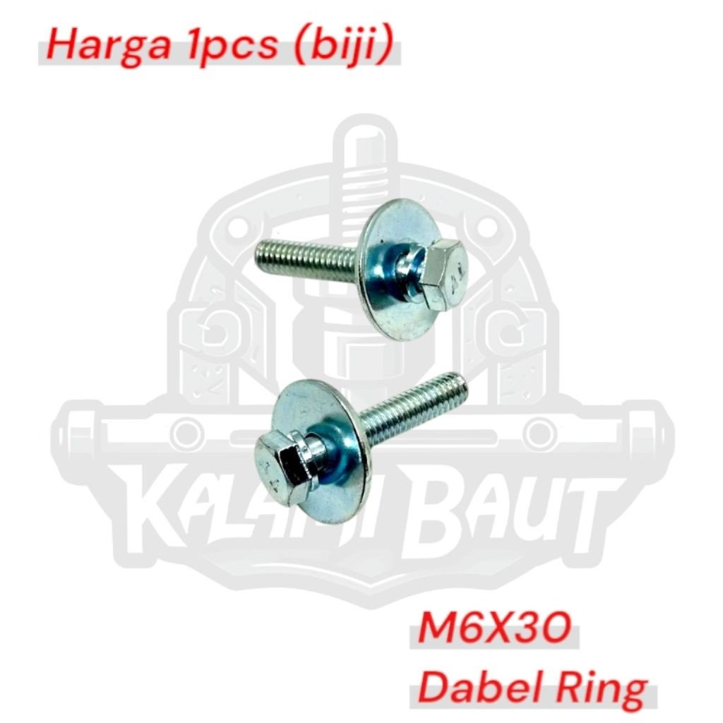 BOLT M6x30 WASH DOBEL RING BAUT 10 panjang 3cm ring per dan ring plat anti copot baut baja
