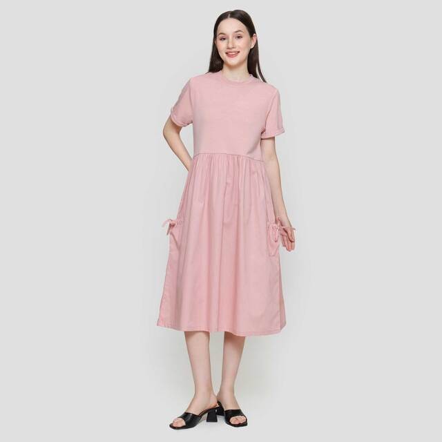 Nevada Woven Combination Knit Midi Dress Wanita 122813233