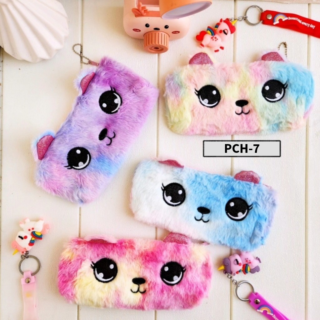 

❤️️Kotak Pensil Res BULU Kuping / Kotak Pensil Bulu Wrna Rainbow❤️️