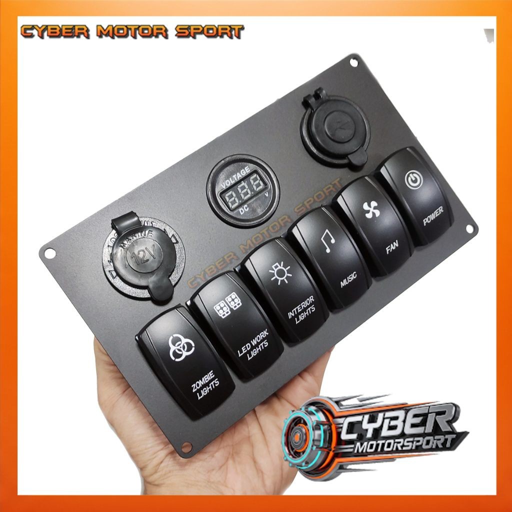 dashboard panel mobil instrument saklar 6 tombol usb charger volt meter dc socket 12 volt 24 volt. S