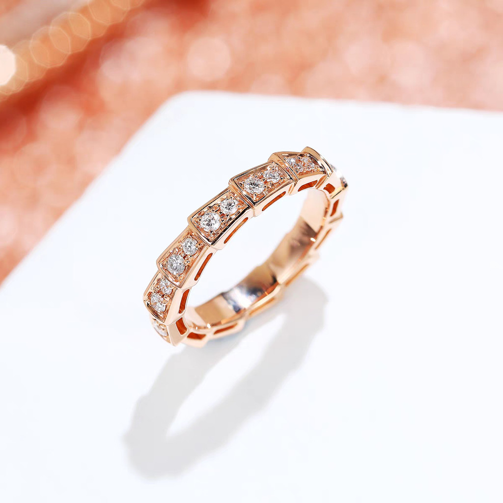 【100% Original BVLGARI】Cincin Wanita BVLGARI SERPENTI VIPER - Emas Rose 18K dengan Classic Charm, Ta