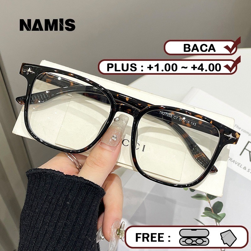 Namis Kacamata Baca Plus Wanita Pria Besar Frame Anti Radiasi Blueray Kaca Mata Optik 27058