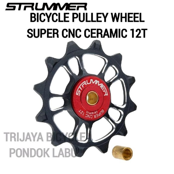 Strummer Bicycle Pulley Wheel SUPER CNC 12T CERAMIC STRUMMER Hitam Satuan - Pulley Strummer 12 T Cer