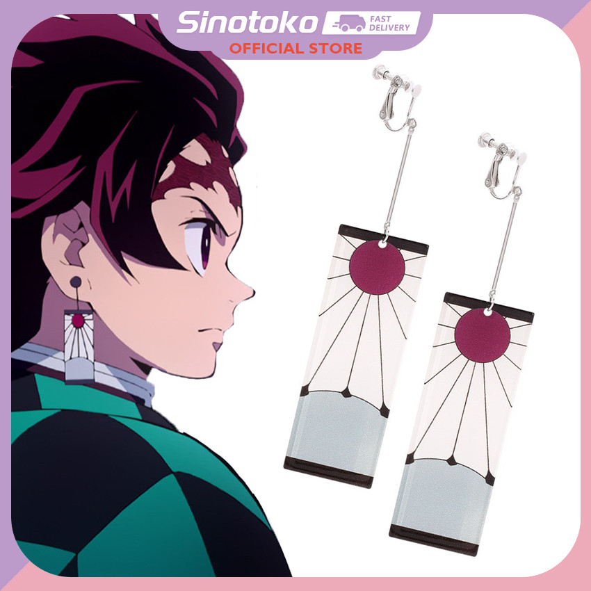 Anting Jepit Hanafuda Demon Slayer – Khusus karakter Tanjiro Kimetsu no Yaiba, bahan akrilik awet. G