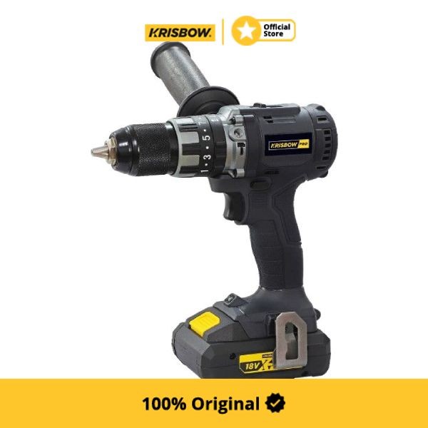 Krisbow Bor Impact Cordless 13 mm 18V - Hitam Cordless Impact Drill Bor Cordless Impact