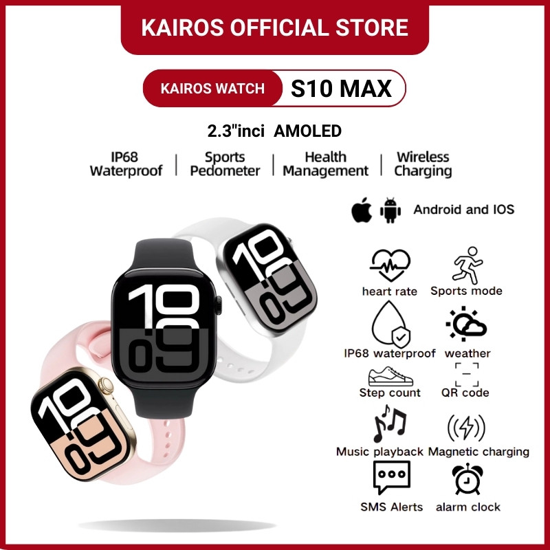 KAIROS SmartWatch S10 Max Original 2.3 inci HD AMOLED Display Bluetooth iphone Call GPS NFC  Waterpr