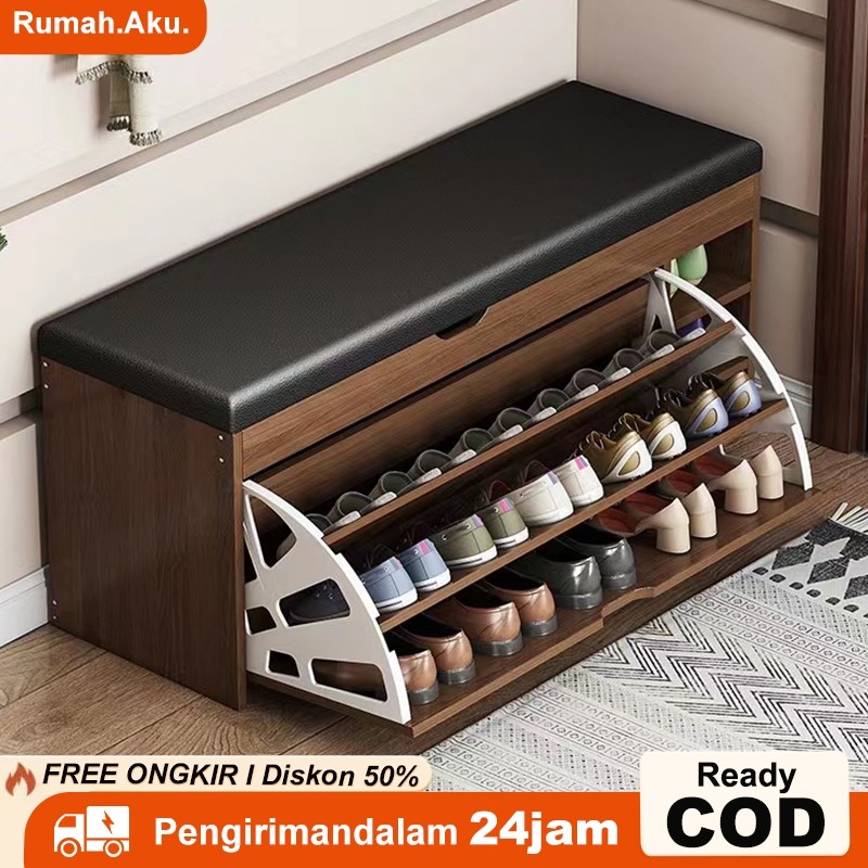 RA Rak Sepatu Layer Puff Duduk Rak Sepatu Sofa Lemari Sepatu Dengan Dudukan Sofa Lemari Sepatu Kayu 