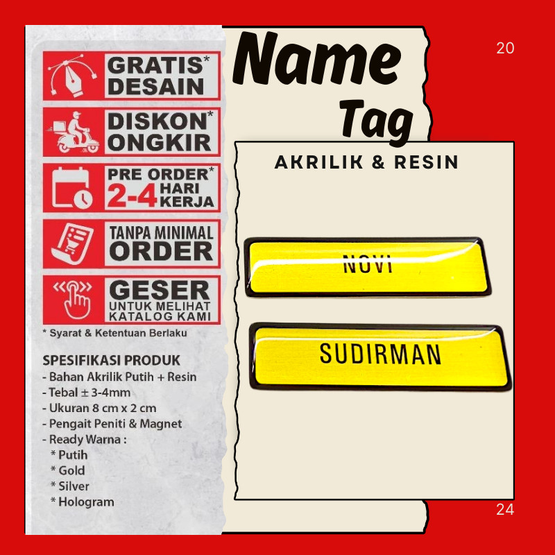 Name Tag Nama Dada Nama Dokter Akrilik Magnet Peniti Gold Silver