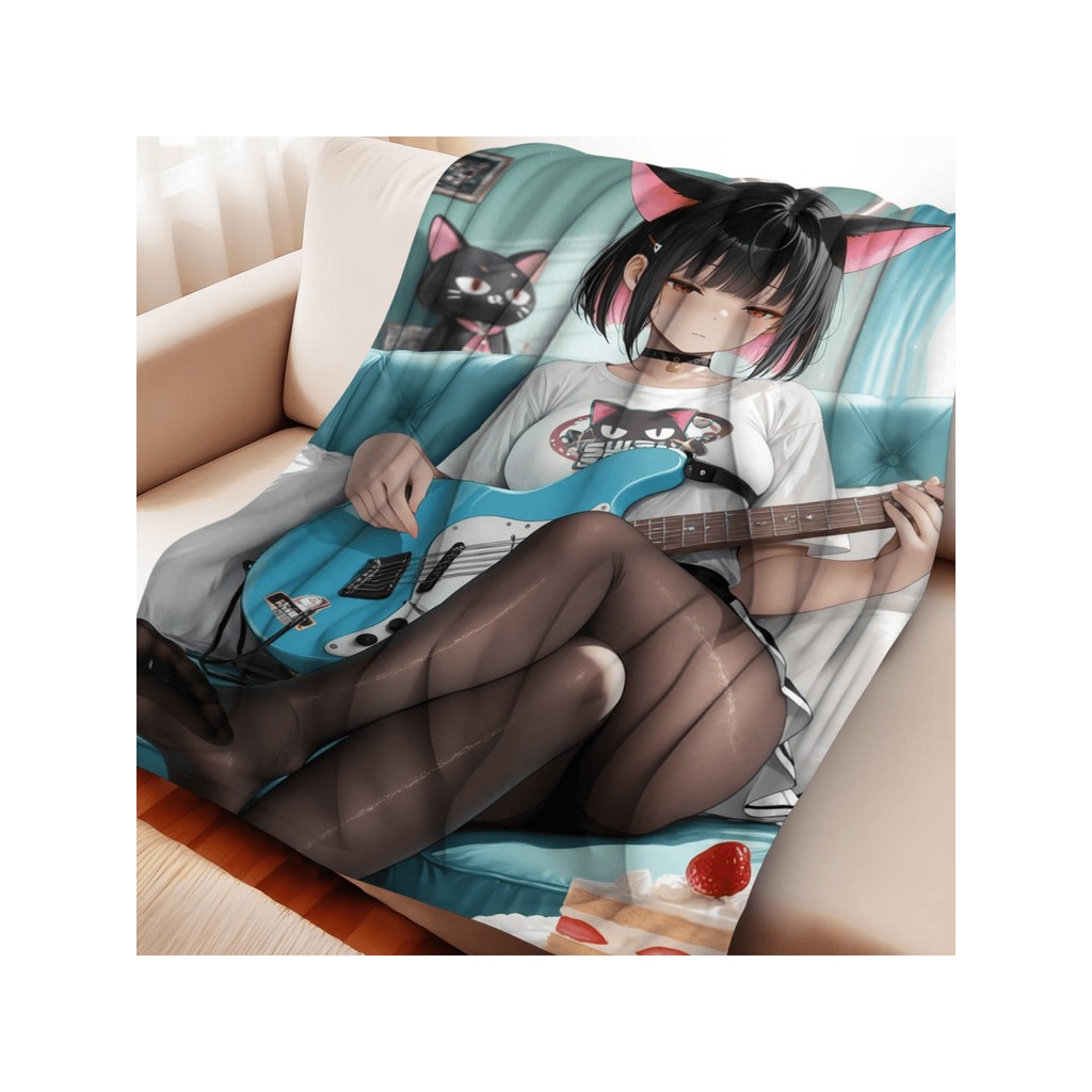 Anime Character Fleece Blanket Blue Archive Design - Flannel Plush Throw Lightweight Comfortable for