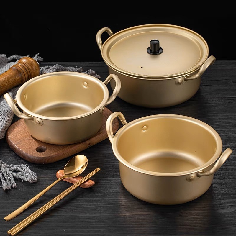 Double-eared Golden Cooking Pot, Ramen, Instant Noodle Pot, Household Instant Noodles, Yellow Alumin